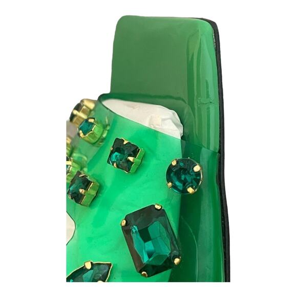 Good American Jeweled Emma Slip Heels Mules Diamonds Square Toe Green Size 10.5 - Picture 7 of 12